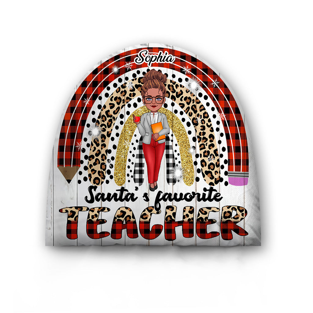 Lieblingslehrer des Weihnachtsmanns – Personalisiertes, einseitig geformtes Kissen in Lehrerform