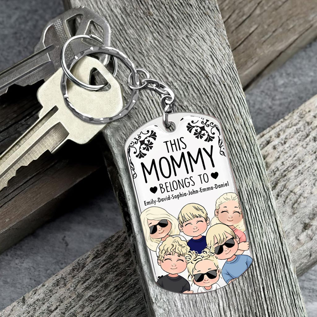 This Father Belongs To - Gift for dad, grandpa, mom, uncle, aunt, grandma - Personalized Stainless Steel Keychain