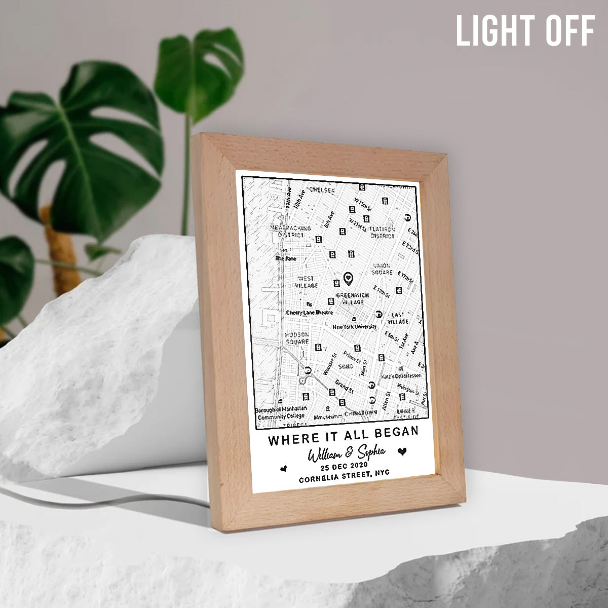 Wo alles begann – Personalisierter Fotorahmen mit Paarbeleuchtung