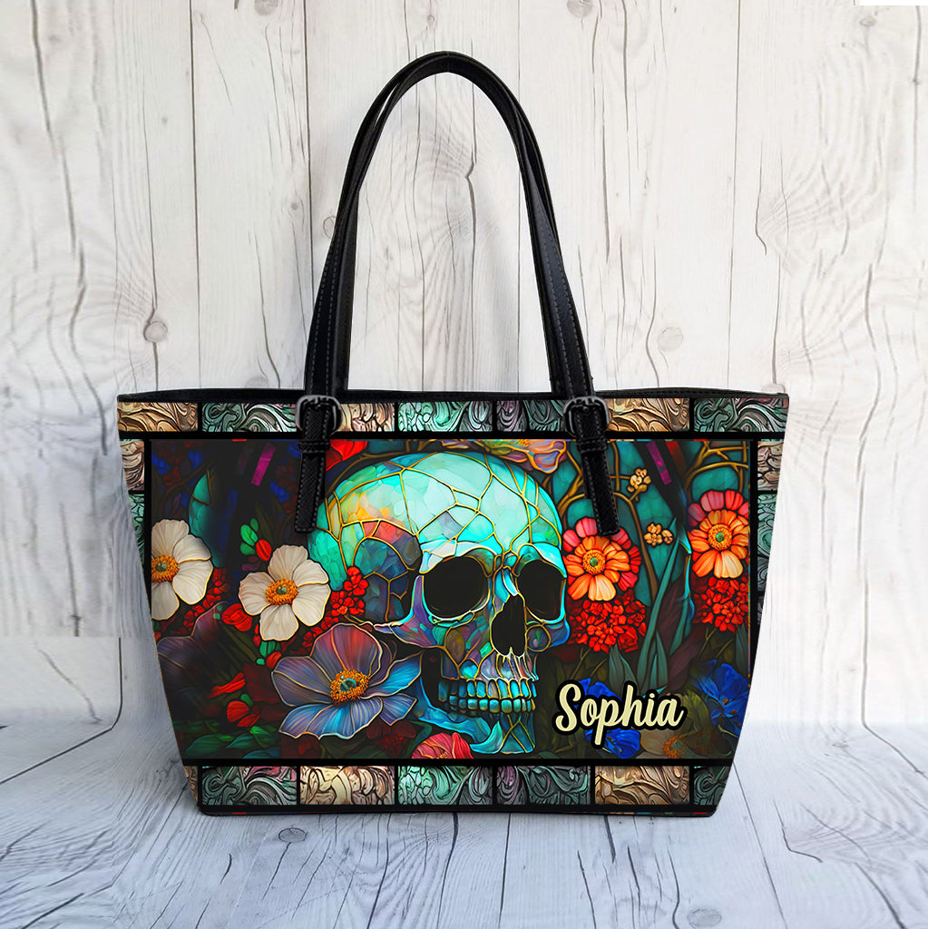 Blumenschädel - Personalisierte Totenkopf-Ledertasche