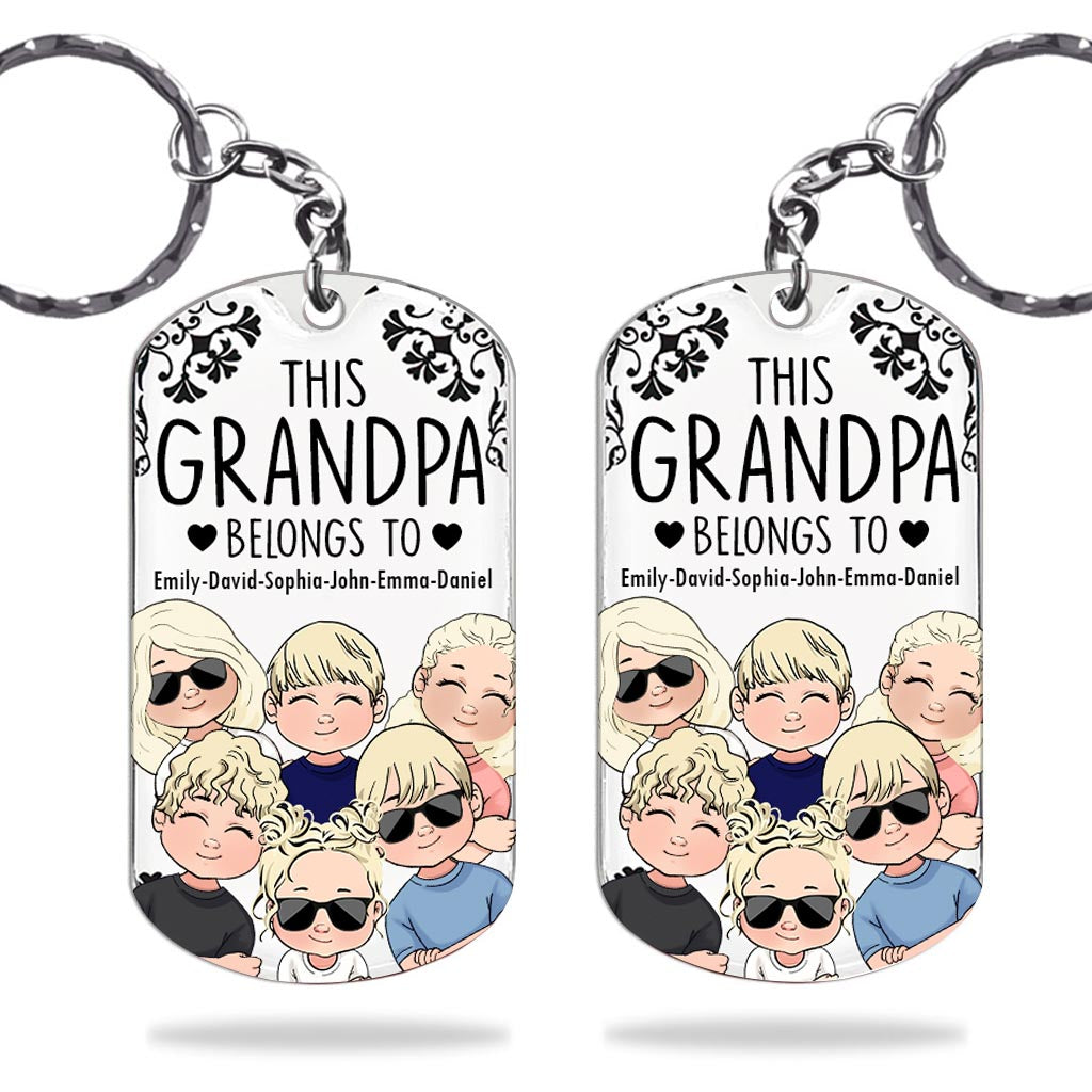 This Father Belongs To - Gift for dad, grandpa, mom, uncle, aunt, grandma - Personalized Stainless Steel Keychain
