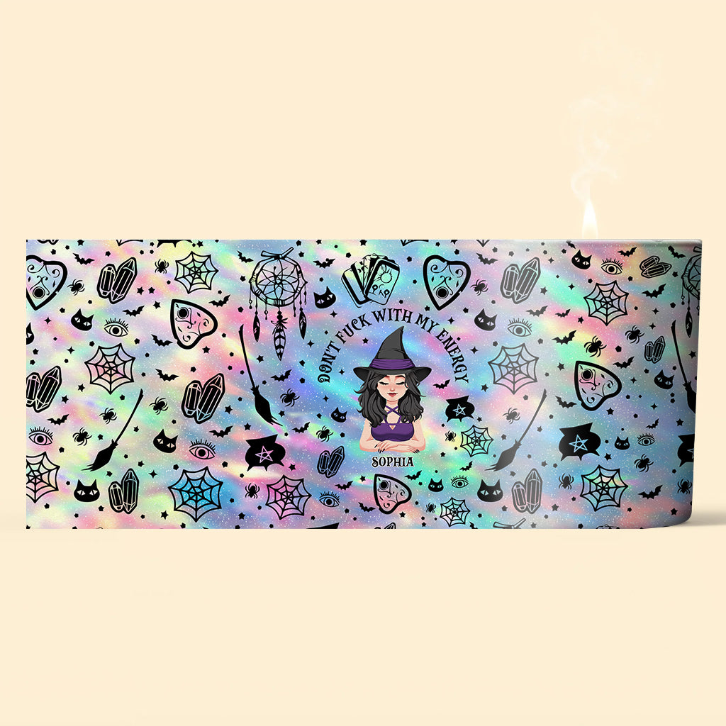 Leg dich nicht mit meiner Energie an – Personalisierte Hexenkerze mit Holzdeckel