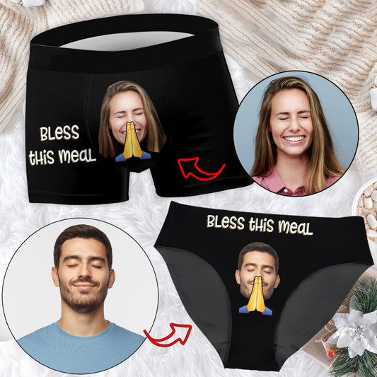 Bless This Meal – Personalisierte Slips für Paare (Damen) & Boxershorts für Herren