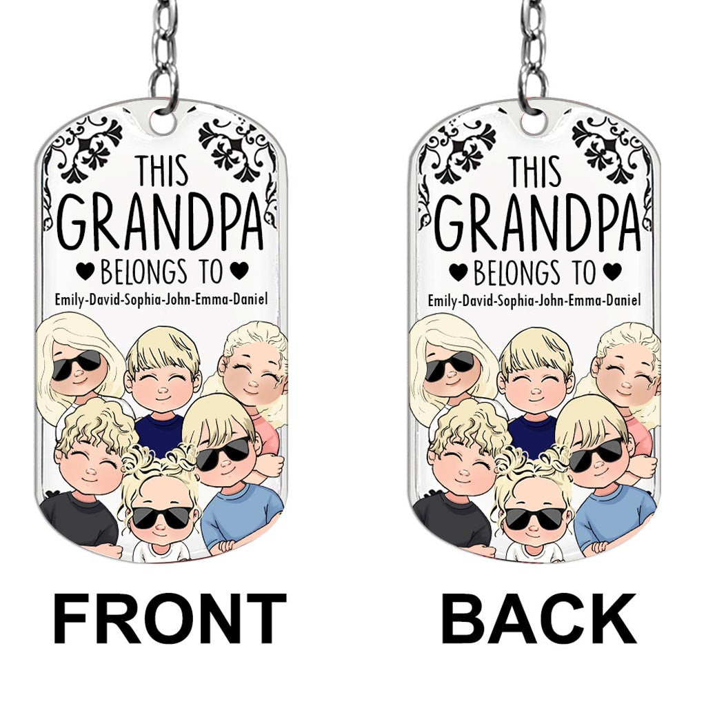 This Father Belongs To - Gift for dad, grandpa, mom, uncle, aunt, grandma - Personalized Stainless Steel Keychain