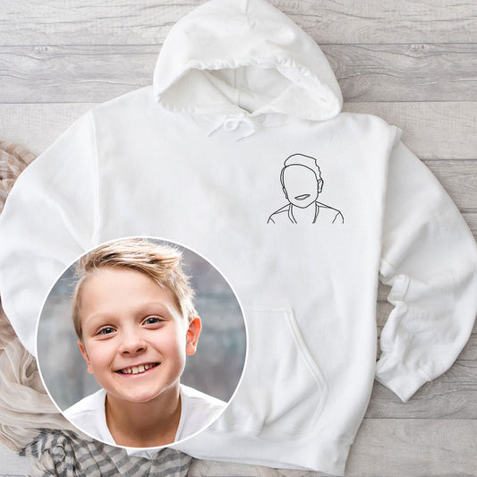 Individuelle Linienzeichnung – Personalisierter, bestickter Kinderhoodie
