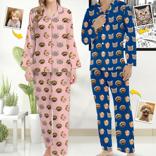 Weihnachtspyjamas mit Fotomotiv – Personalisierte Familienpyjamas mit Knopfleiste