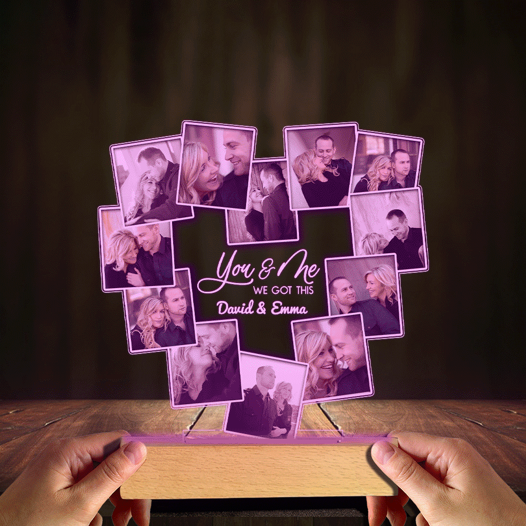 „Du und ich, wir schaffen das“ – Geschenk für Ehemann, Ehefrau, Freund, Freundin – Personalisierte, geformte Leuchtplatte