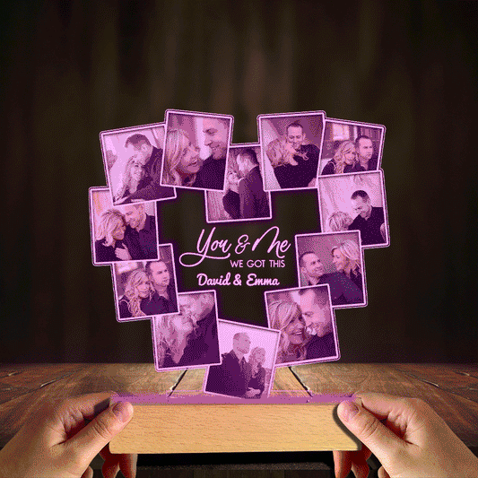 „Du und ich, wir schaffen das“ – Geschenk für Ehemann, Ehefrau, Freund, Freundin – Personalisierte, geformte Leuchtplatte