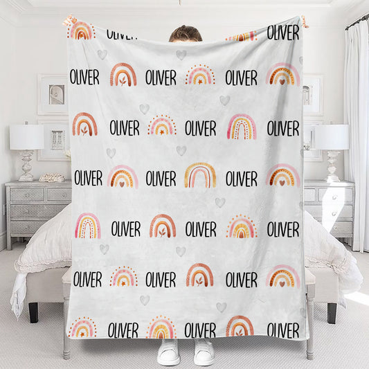 Retro-Regenbogen-Decke mit individuellem Namen – Personalisierte Decke für den Enkel