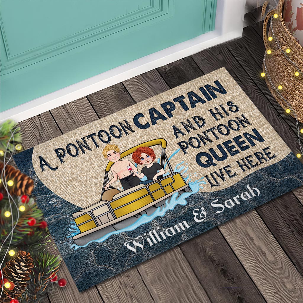 Pontoon Captain And HIs Wife - Personalized Pontoon Doormat