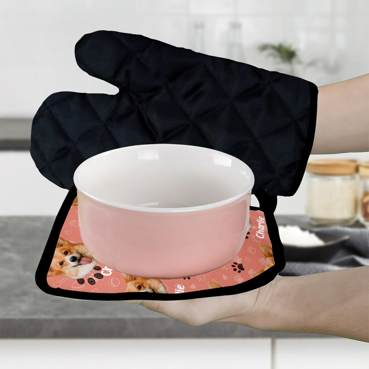 Personalisierte Haustierdecke mit Foto – Geschenk für Katzenliebhaber – Set aus personalisierten Topflappen und Ofenhandschuhen