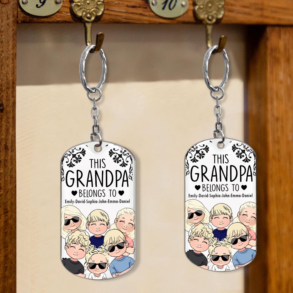 This Father Belongs To - Gift for dad, grandpa, mom, uncle, aunt, grandma - Personalized Stainless Steel Keychain