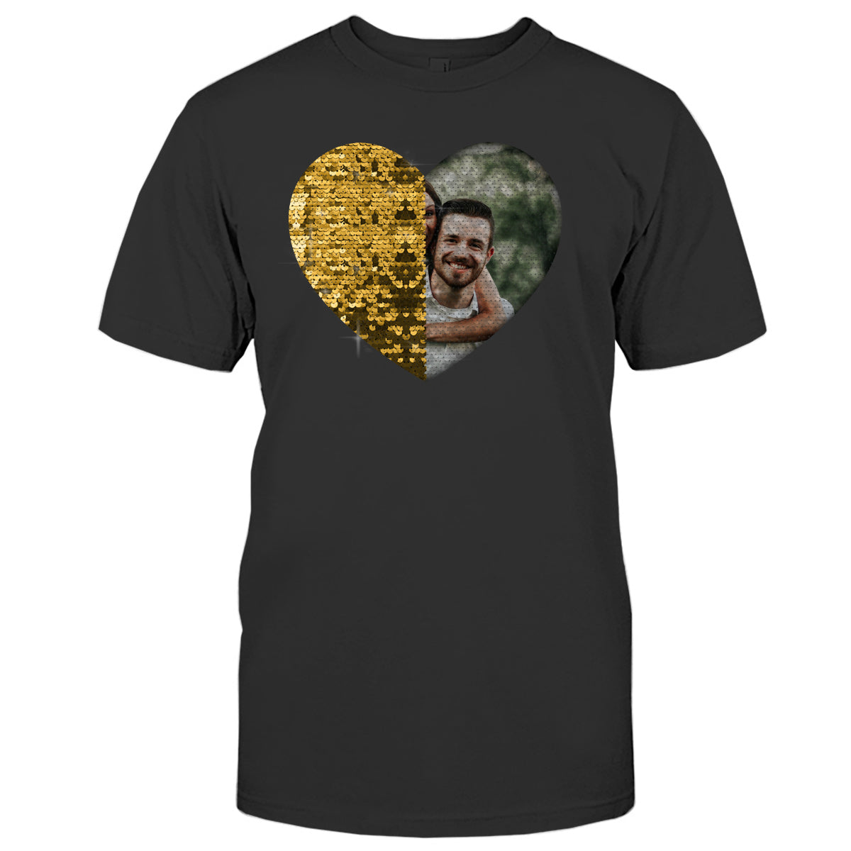 Individuell gestaltetes Pailletten-Shirt mit Foto für Paare – Geschenk für Hunde- und Katzenliebhaber – Personalisiertes Pailletten-T-Shirt