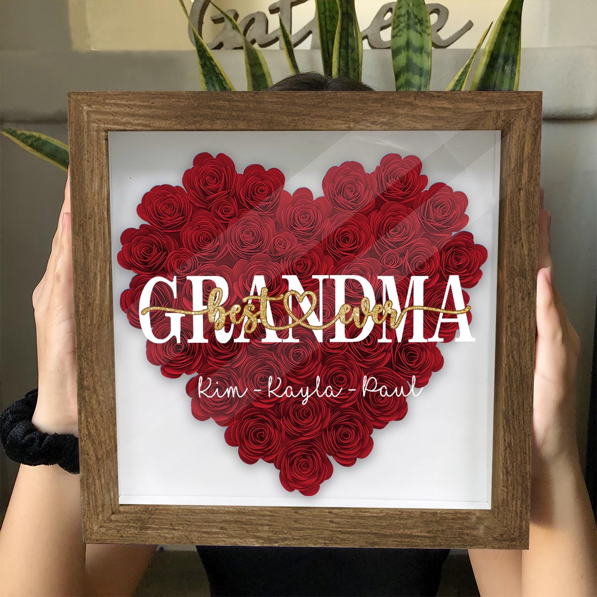 Beste Mama der Welt – Geschenk für Mama, Oma, Opa, Papa, Tante, Schwester – Personalisierte Blumen-Schattenbox