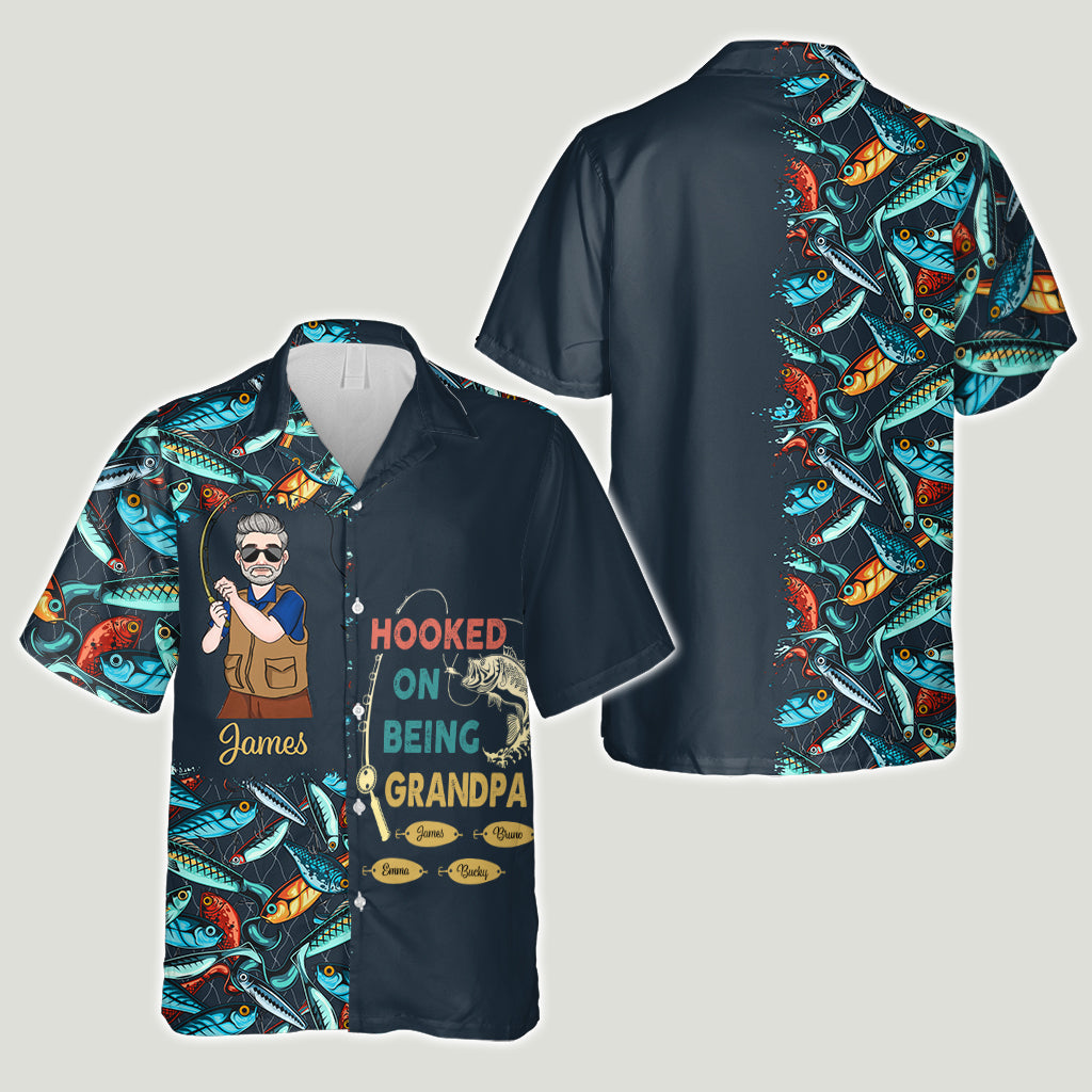 Hooked On Being Daddy - Fishing gift for dad, grandpa, him, husband - Personalized Hawaiian Shirt