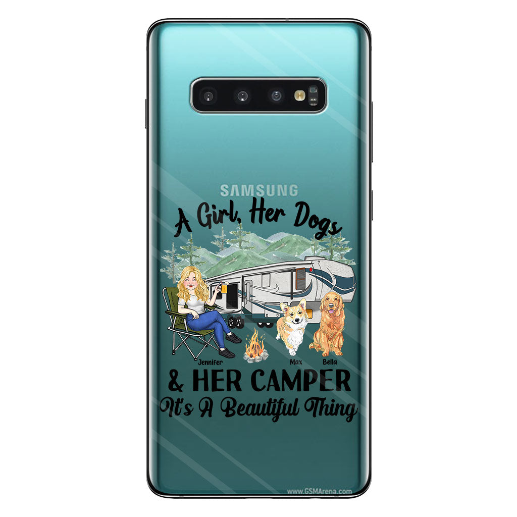 A Girl Her Dog And Her Camper - Camping gift for dog lover - Personalized Clear Phone Case