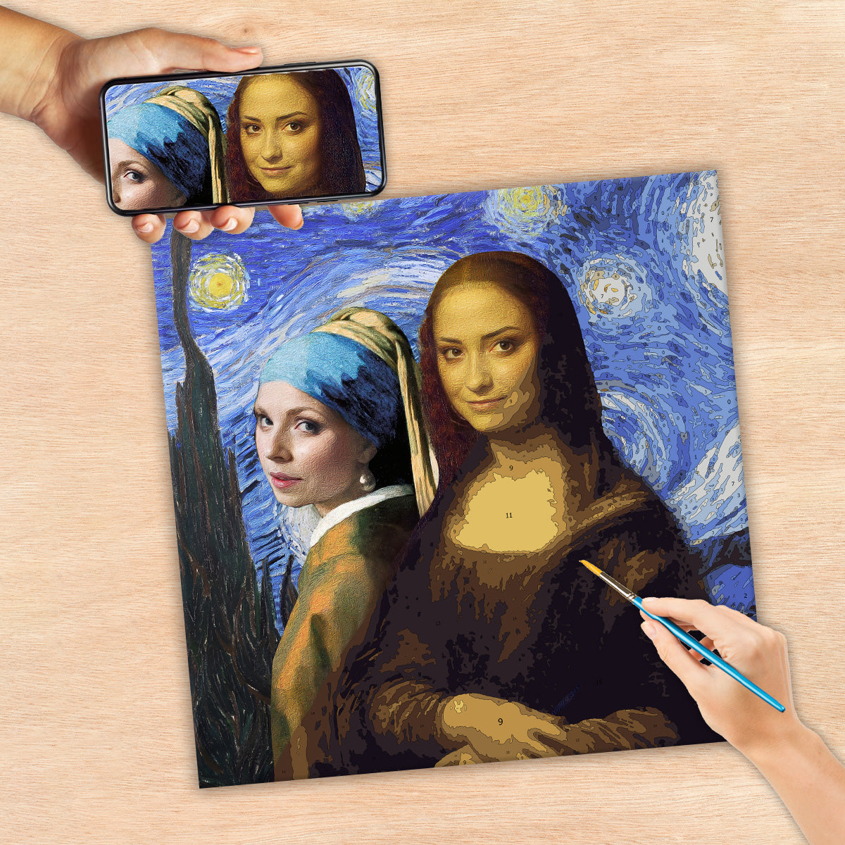 Beste Freundin Selfie Mona Lisa Mädchen mit Perlenohrringen - Personalisiertes Bestie Malen nach Zahlen Set