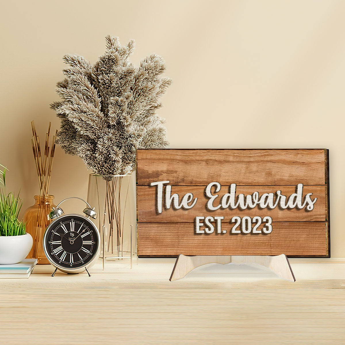 Unsere Familie – Personalisiertes Einweihungsgeschenk aus zwei Holzschichten / Holzplakette