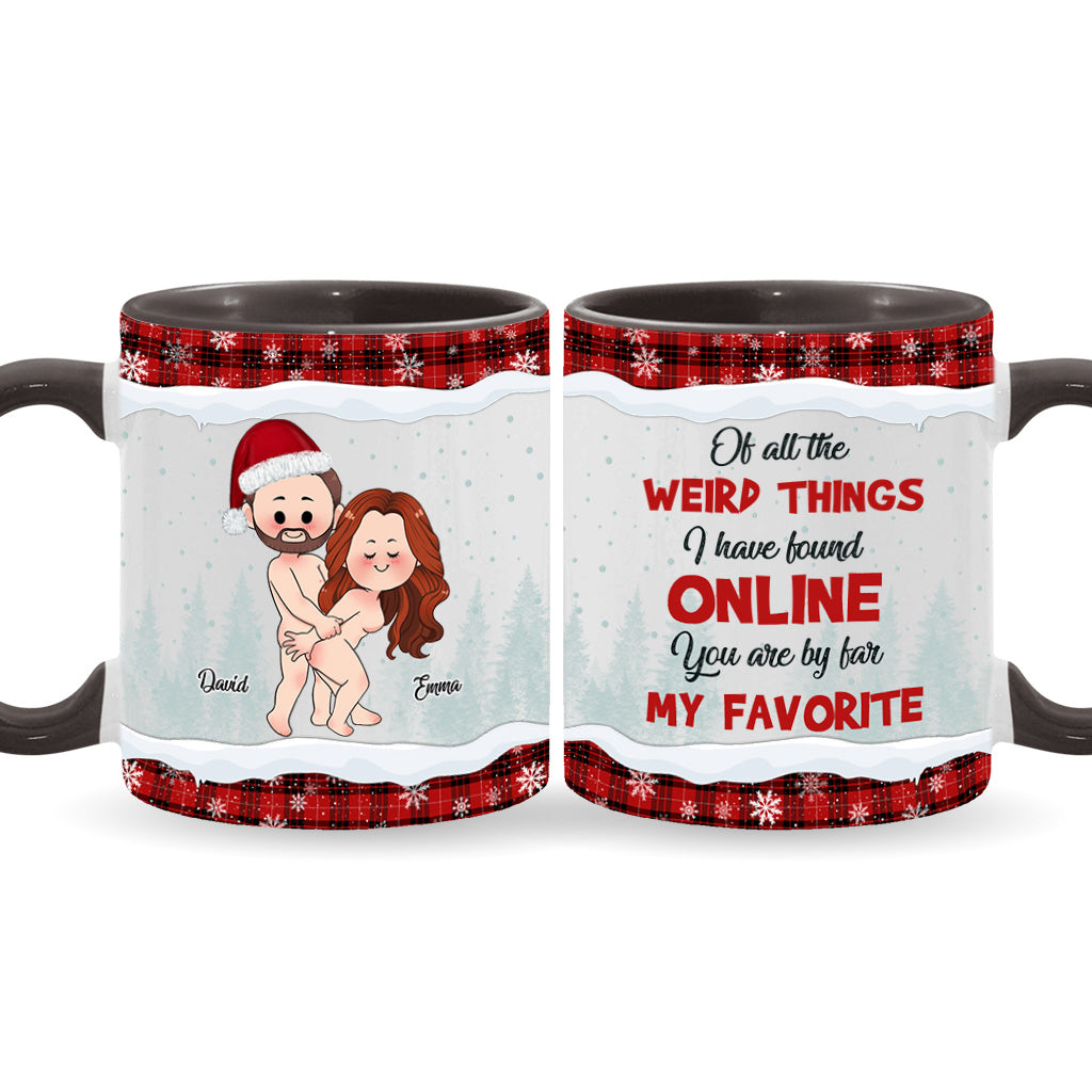 Ausgerechnet bei den seltsamsten Dingen – personalisierte Tasse für Paare