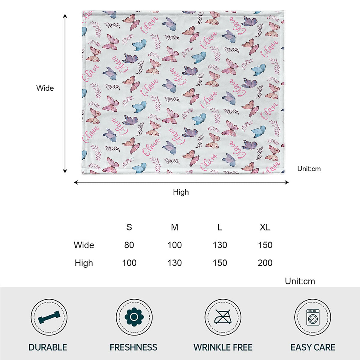 Schmetterlings-Namenswunsch - Personalisierte Decke für die Enkelin