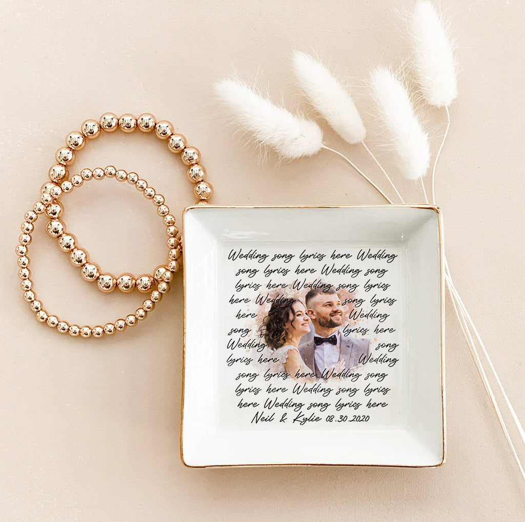 Wedding Song Lyrics With Personalized Watercolor Portrait - Personalized Husband And Wife Jewelry Dish