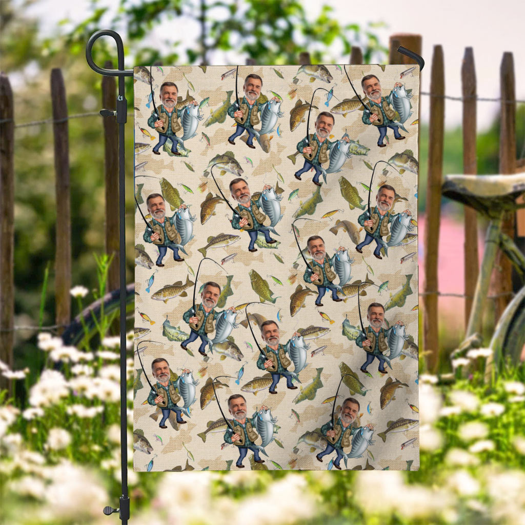 Lustiges Angelmotiv mit Foto - Personalisierte Angel-Gartenflagge
