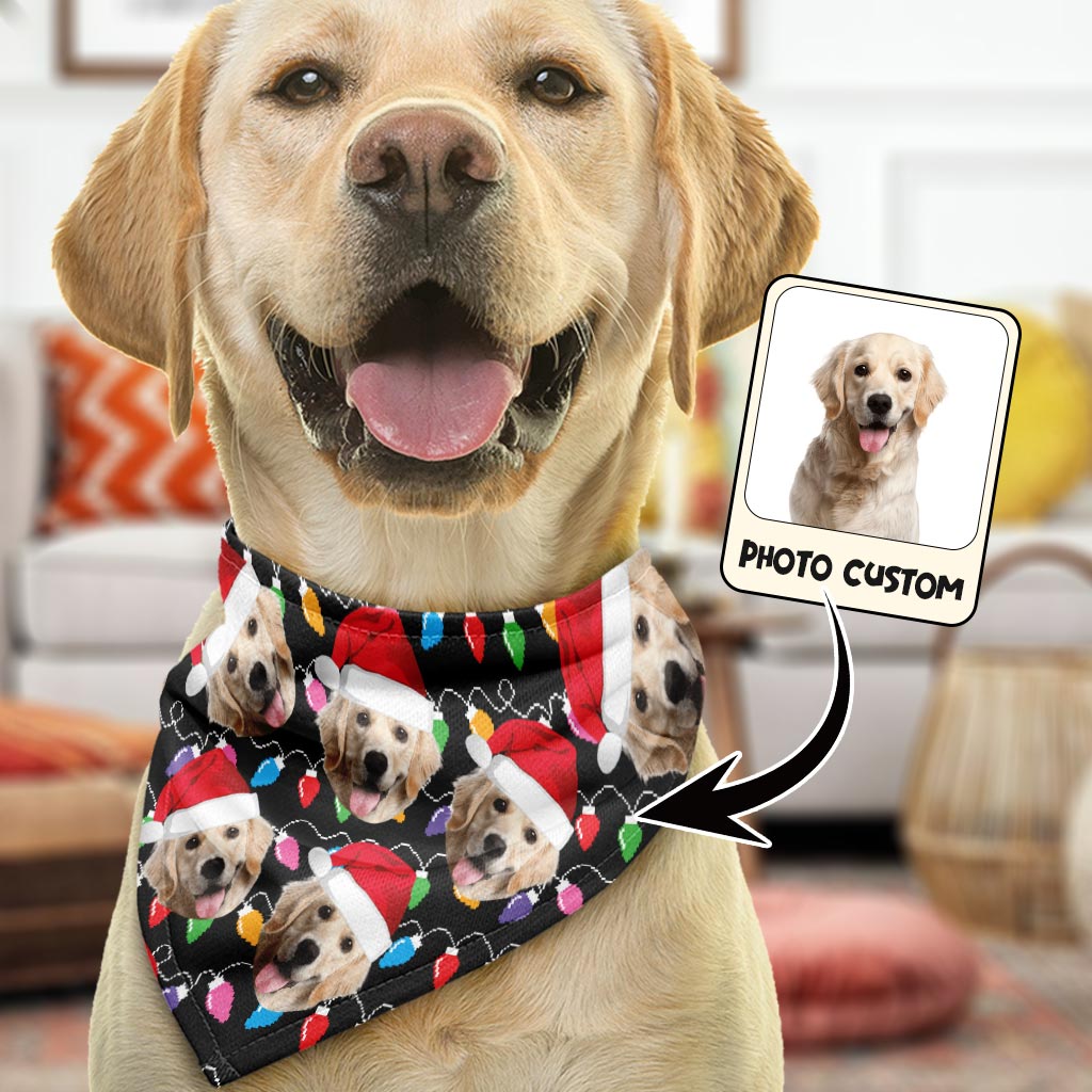Beliebiges Foto hochladen Bunte Weihnachtsbeleuchtung - Personalisiertes Hundehalstuch