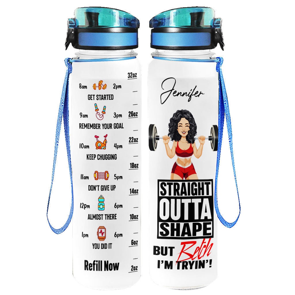 Straight Outta Shape – Personalisierte Fitness-Wasserflasche mit Tracker