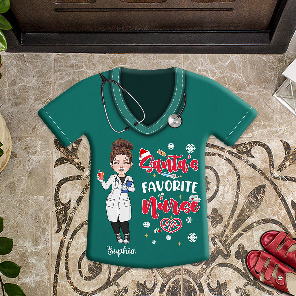 Santas Lieblingskrankenschwester – Personalisierte Fußmatte in Form einer Krankenschwester