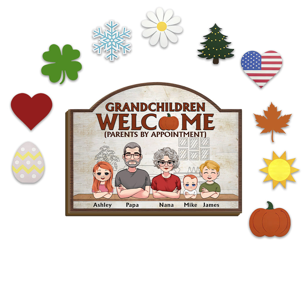 Grandchildren Welcome - Personalized Grandma Interchangeable Wood Sign