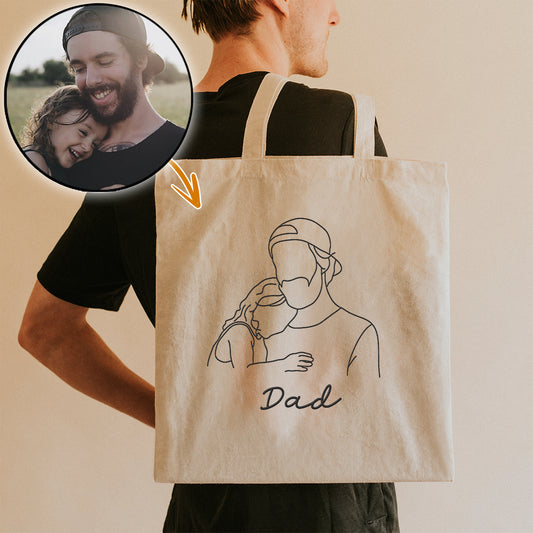 Individuelle Foto-Linienzeichnung – Personalisierte bestickte Tragetasche für Väter