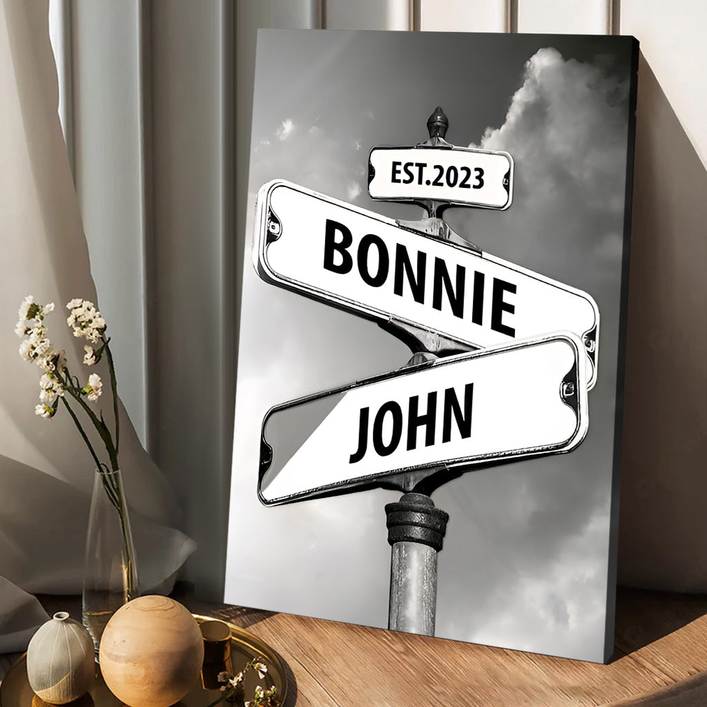 Vintage-Straßenschild – Personalisierte Leinwand und Poster für Paare