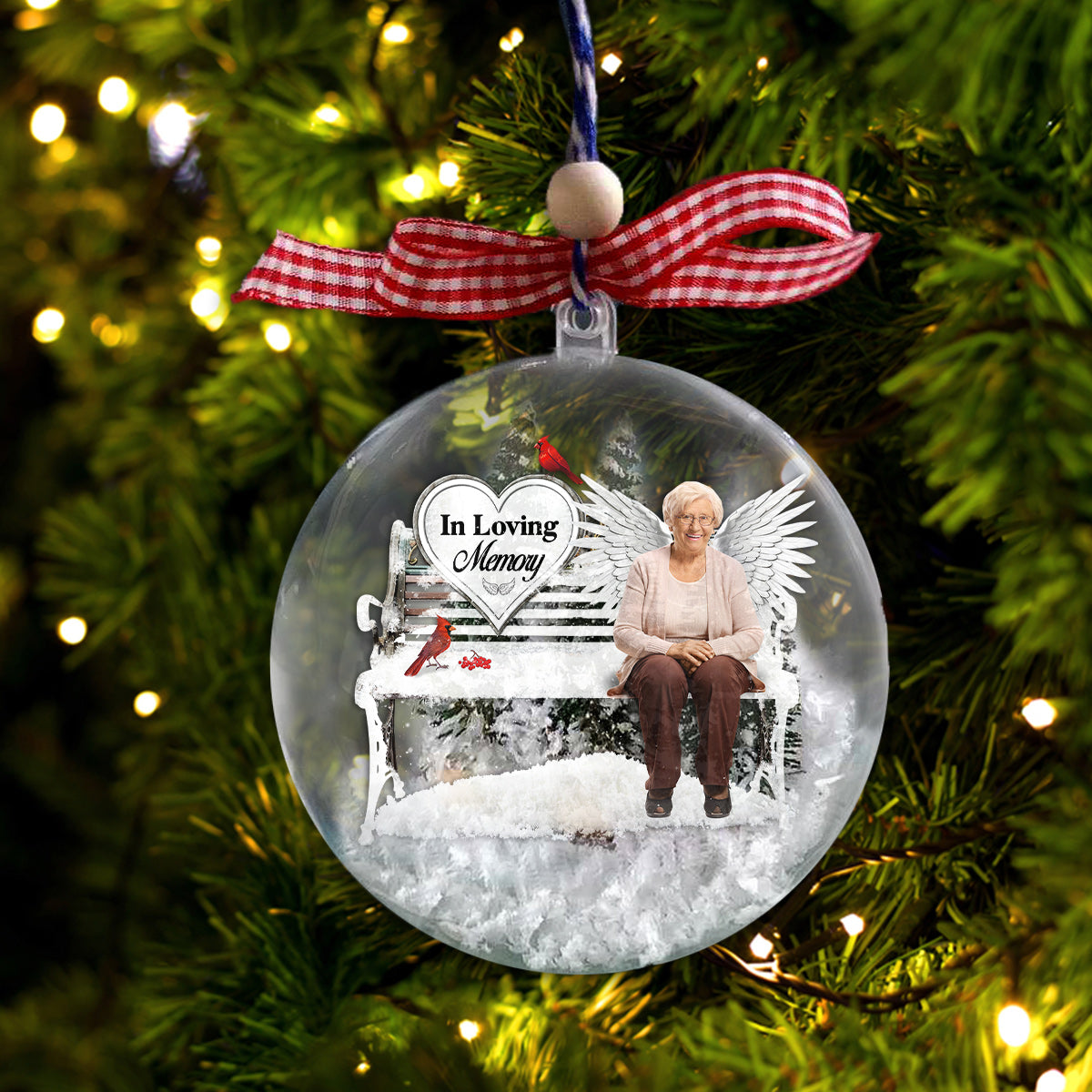 In Loving Memory Memorial Bench - Personalized Memorial Snow Globe Ornament