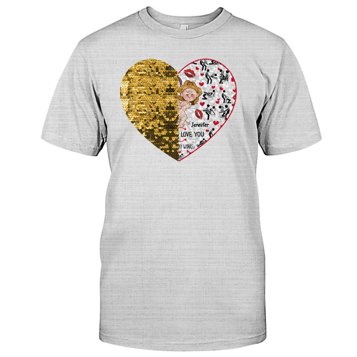 Ich liebe dich – Geschenk für Ehemann, Ehefrau, Freund, Freundin – Personalisiertes Pailletten-T-Shirt