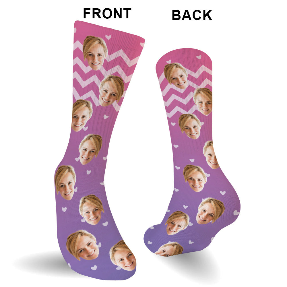 Custom Face Purple Pattern - Personalized Mother Socks