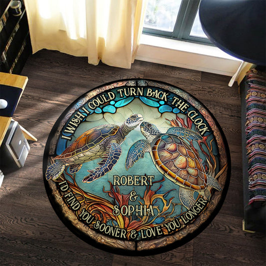 Turn Back The Clock - Personalized Turtle Round Rug