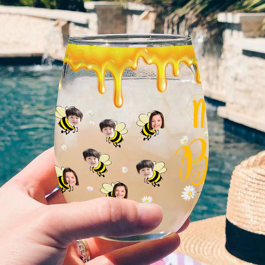 Bee Happy - Gift for grandma, mom - Personalized All Over Wine Glass