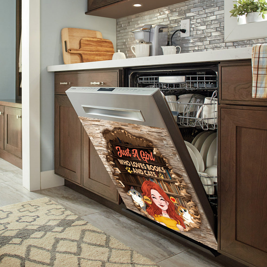 Liebe Bücher und Katzen – Personalisierter Geschirrspüler-Buchdeckel