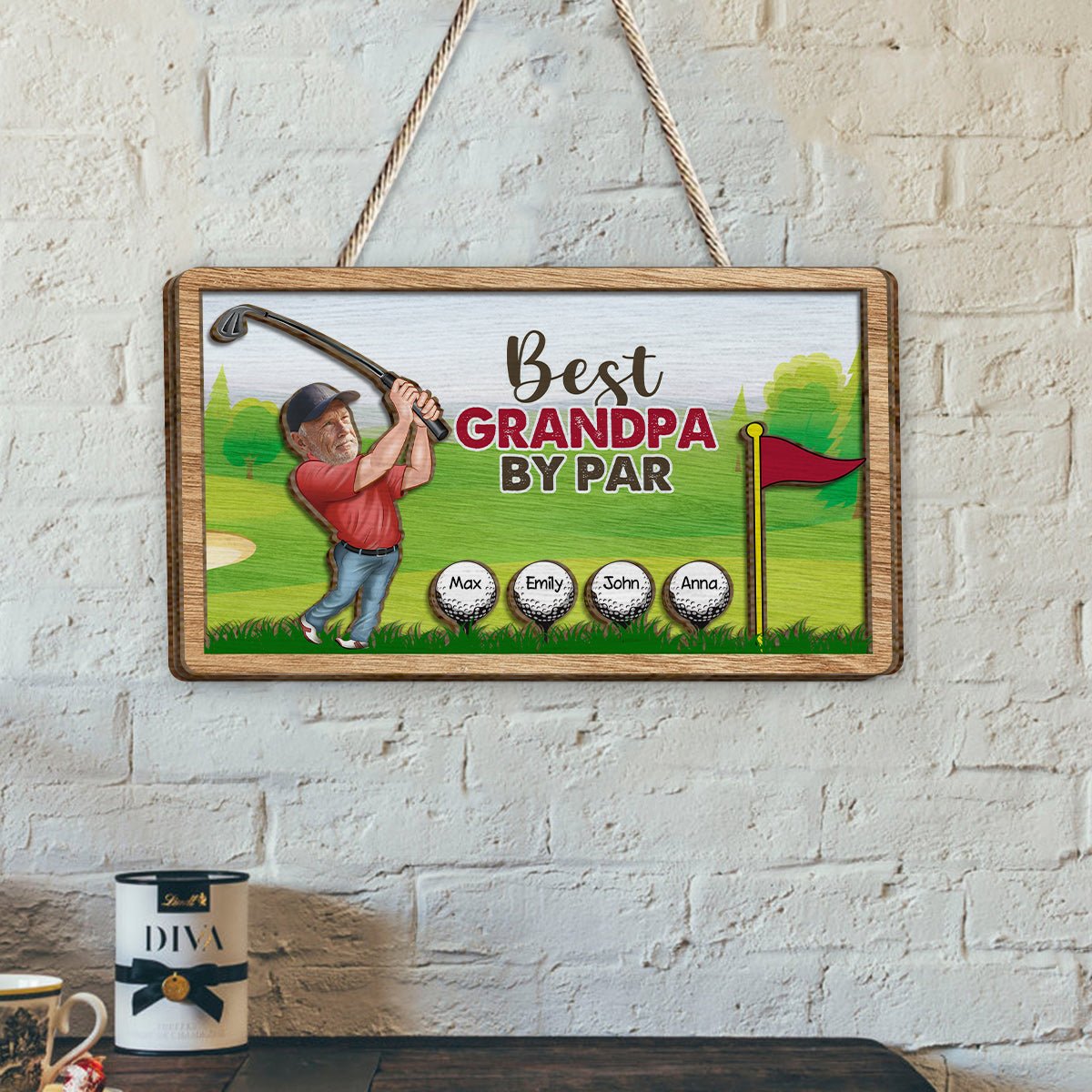 Bester Opa nach Par - Personalisiertes zweilagiges Golf-Holzschild / Holzplakette