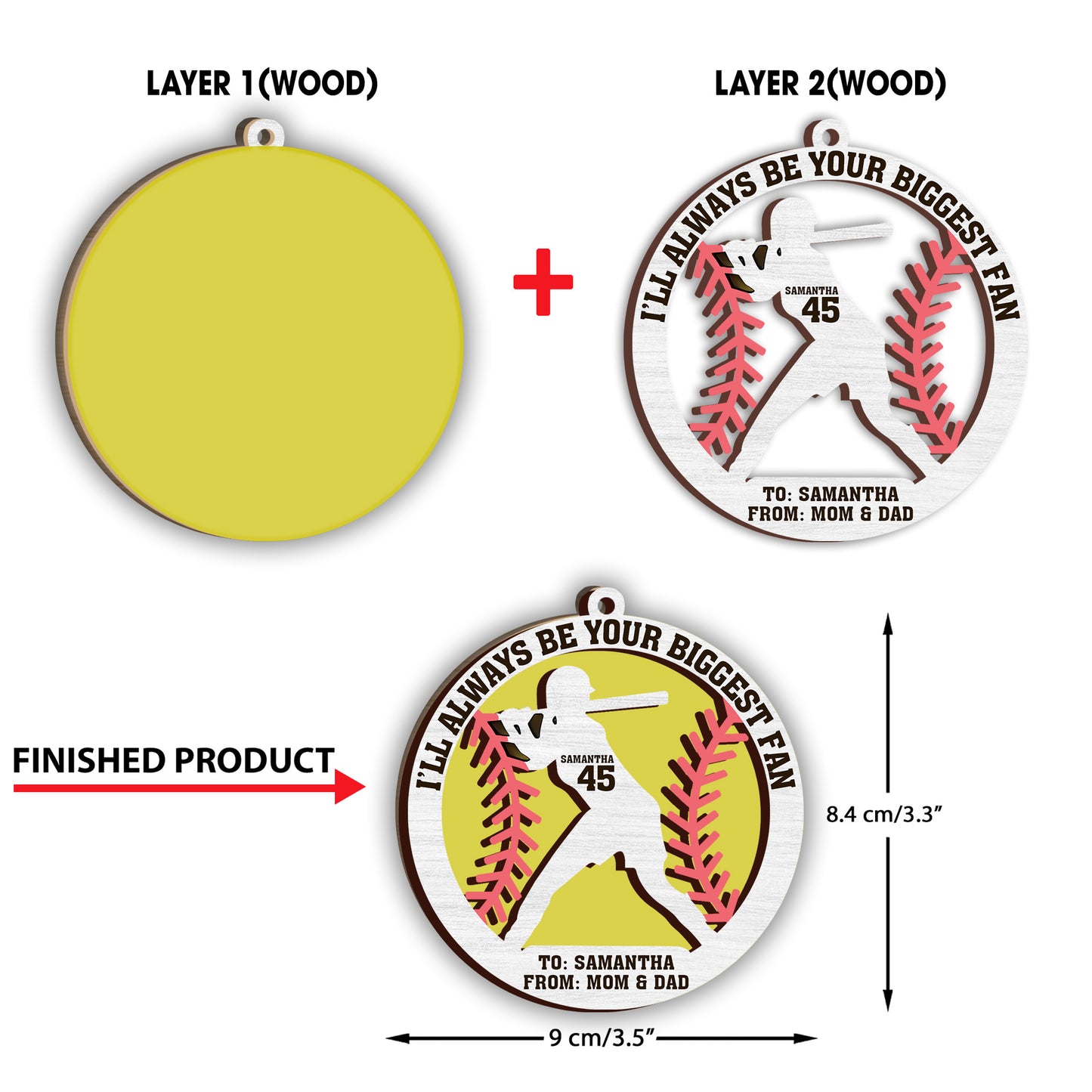 Ich werde immer dein größter Fan sein – Personalisierter Softball-Weihnachtsbaumschmuck, zweilagig