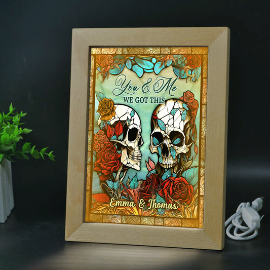 „Du & Ich, wir sind für euch da“ – personalisierter Fotorahmen mit Beleuchtung für Paare