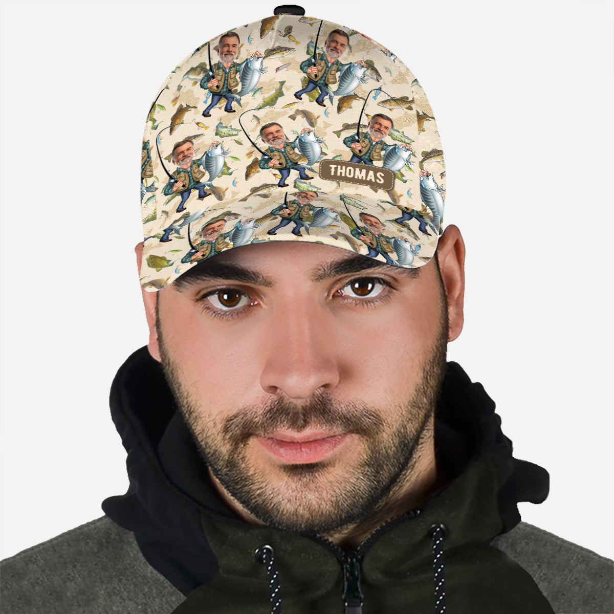 Lustiges Angelmotiv mit Foto – Personalisierte Angel-Klassiker-Kappe