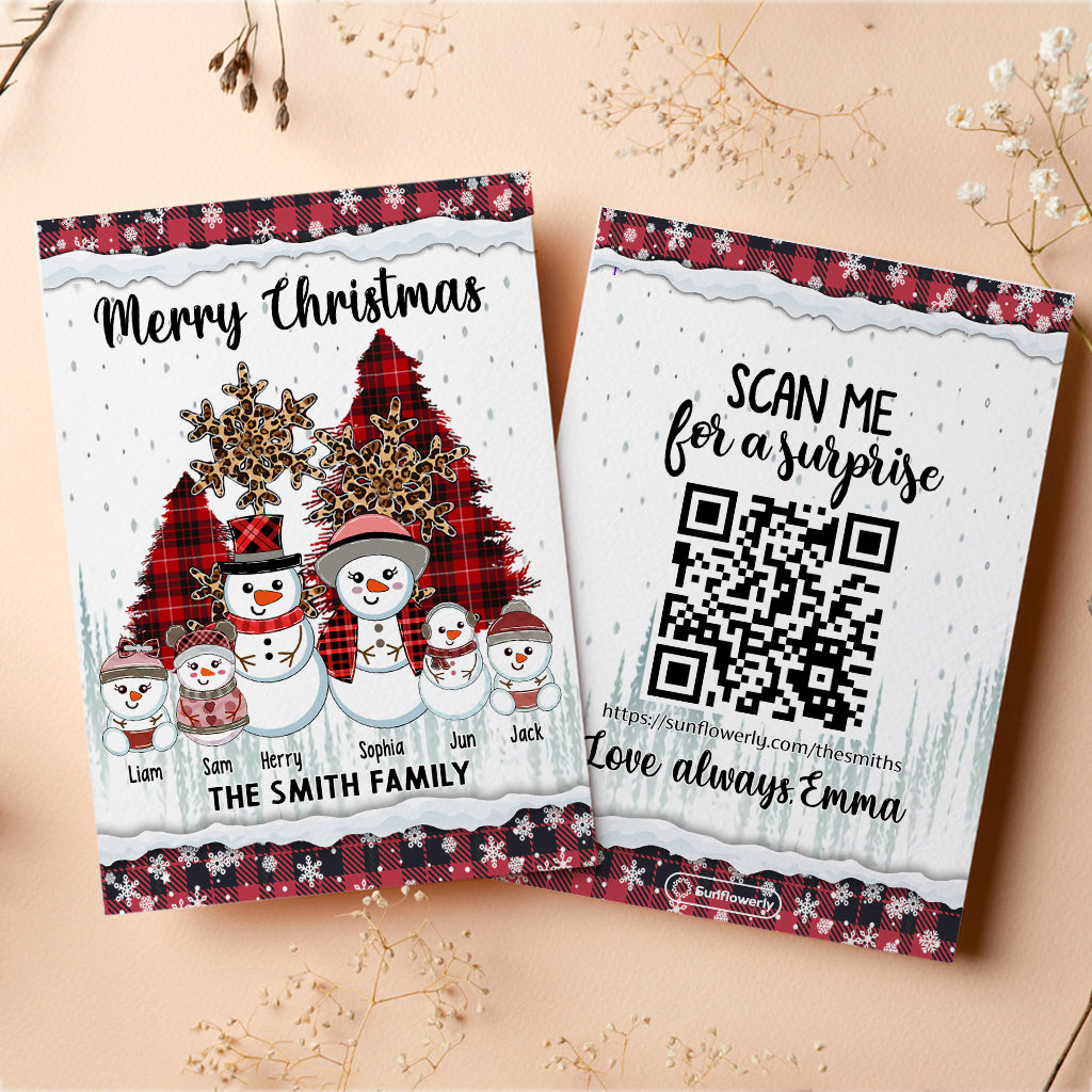 Fröhliche Weihnachten, Schneemann – personalisierte QR-Grußkarte