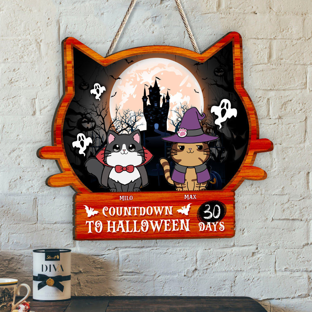 Countdown bis Halloween – Personalisiertes Katzen-Holzschild