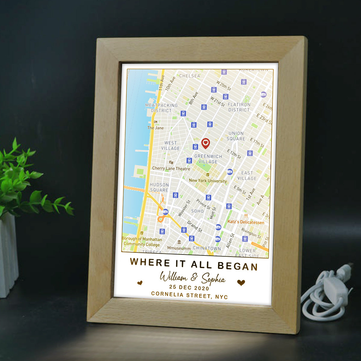Wo alles begann – Personalisierter Fotorahmen mit Paarbeleuchtung