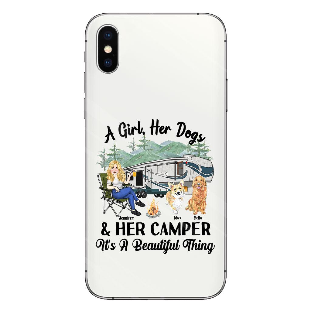 A Girl Her Dog And Her Camper - Camping gift for dog lover - Personalized Clear Phone Case