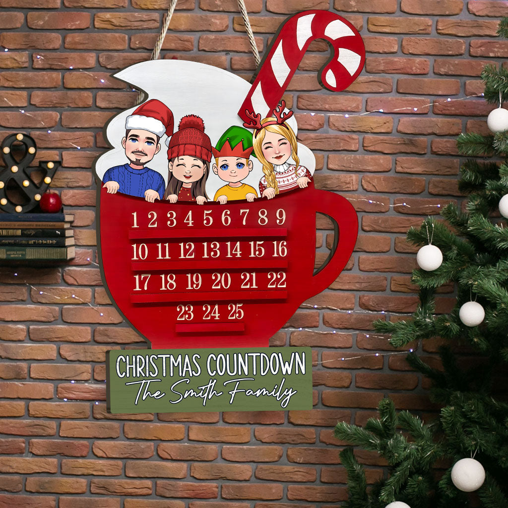 Weihnachtscountdown – Personalisiertes Familien-Holzschild
