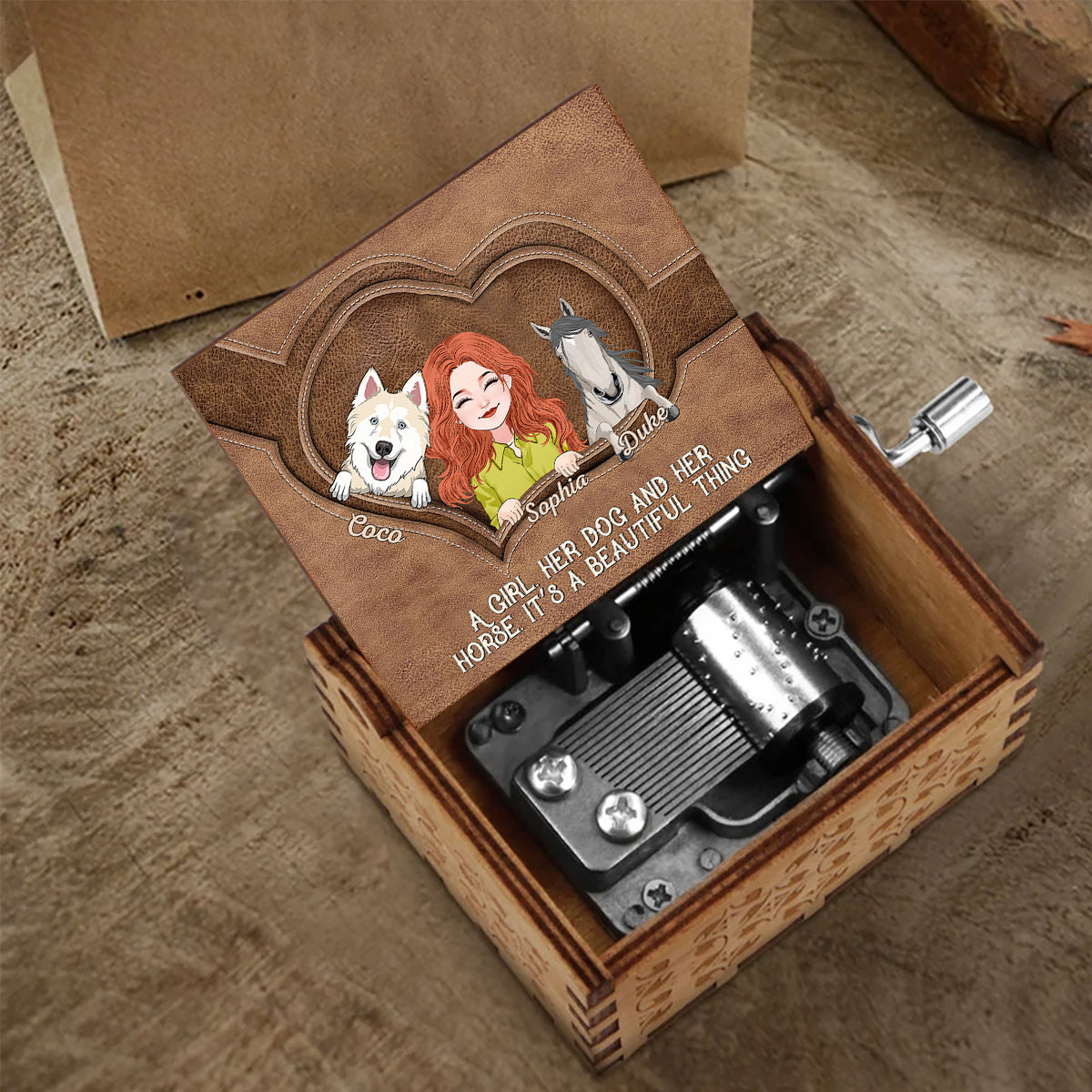 Was für ein schönes Ding – personalisierte Spieluhr mit Pferdemotiv und Handkurbel