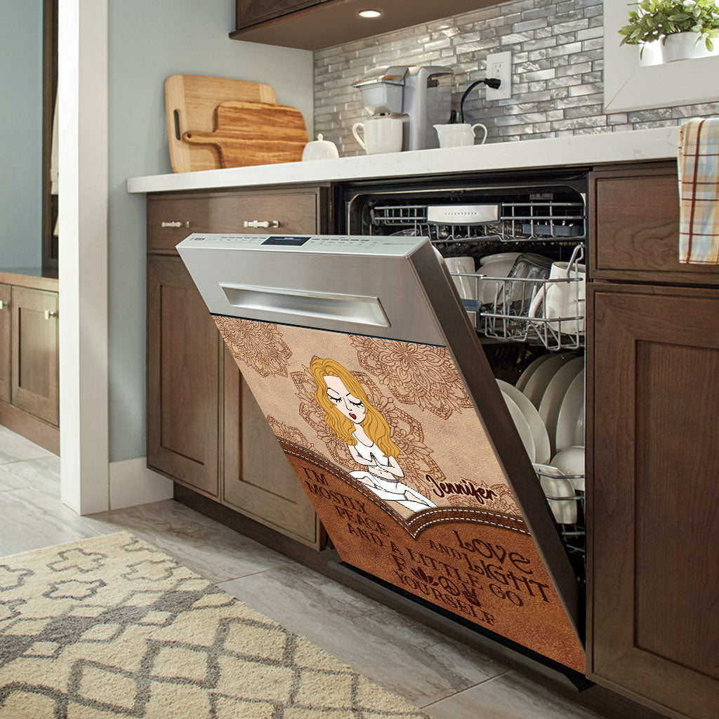 Ich bin größtenteils Frieden – Personalisierter Geschirrspüldeckel im Yoga-Stil