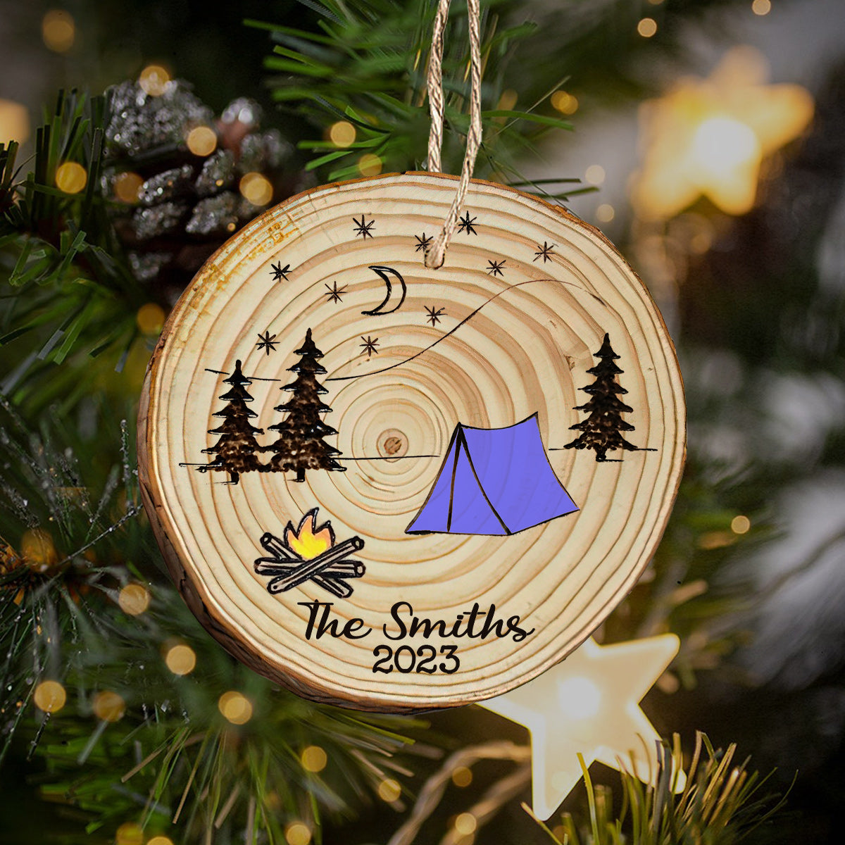 Making Memories One Campsite At A Time - Personalized Camping Slice Wood Ornament